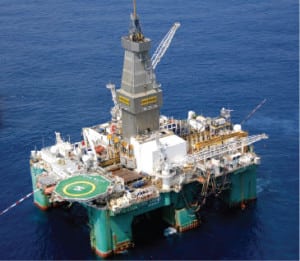 Eirik Raude semi-submersible rig operating on the Jubilee Field. Photo: Tullow Oil.