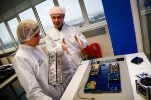 Clyde Space CEO Craig Clark with Scottish First Minister Nicola Sturgeon during a visit to the Clyde Space facilities.