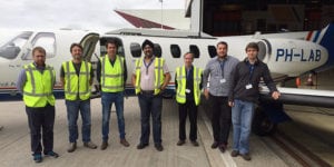 Team members from Inmarsat, the European Space Agency (ESA) and Honeywell during recent test flights for the Iris Precursor air traffic modernisation project.