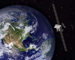 Rendering of a Boeing Ka-band 702HP satellite, the architecture of ViaSat 2.