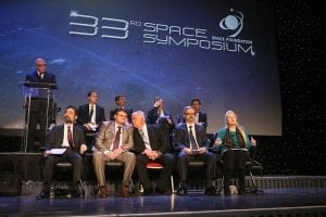 International space agency leaders at the 33rd Space Symposium's stage. Photo: Space Foundation