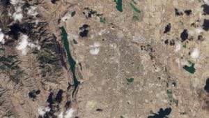 First image from Landsat 8. The area is Fort Collins, Colorado, USA. Photo: USGS/NASA Earth Observatory