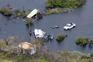 An aerial view shows significant damage caused by Hurricane Harvey in Rockport, Texas, Aug. 28, 2017. Photo: Army National Guard, Sgt. 1st Class Malcolm McClendon.