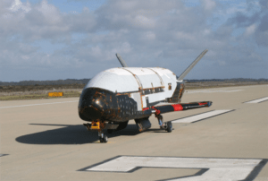 In a testing procedure, the X-37B Orbital Test Vehicle taxis on the flightline at Vandenberg AFB. Photo: U.s Air Force.