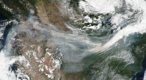 NASA's Suomi NPP satellite collected this natural-color image of smoke crossing the U.S. on a jet stream. Photo: NASA.