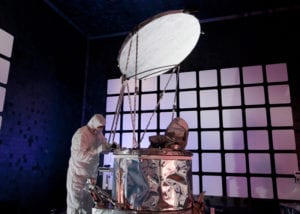 The Global Precipitation Measurement Microwave Imager (GMI) for NASA's Global Precipitation Measurement mission undergoes electromagnetic interference and compatibility testing at Ball Aerospace. Photo: Ball Aerospace.