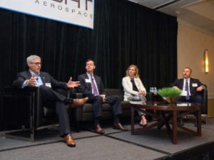 L-R: Randy Sabett, head of Cooley's cyber practice; Greg Touhill, president of Cyxtera; Lisa Donnan, managing director at Option3Ventures; James Turgal, executive assistant director of the FBI's information and technology branch. Photo: Access Intelligence/Vince Lim.