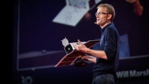 Planet Labs' Will Marshall introduces the company's Dove satellites at a Ted Talk in 2014. Photo: Planet.