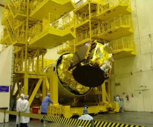 AngoSat 1 during the integration phase. Photo: RSC Energia.