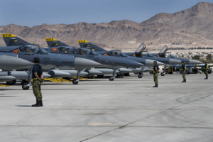 Colombian Air Force Kfir aircraft prepare for a mission during Red Flag 12-4 July 18, 2012, at Nellis Air Force Base, Nevada. Photo: U.S. Air Force/Staff Sgt. William P. Coleman.