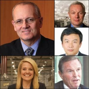 Jean-Yves Le Gall, CEO, Arianespace; Frank McKenna, president, International Launch Services (ILS); Kjell Karlson, president, Sea Launch; Gwynne Shotwell, president, SpaceX; and Fu Zhiheng, vice president, Launch Services Division, China Great Wall Industry Corporation (CGWIC)