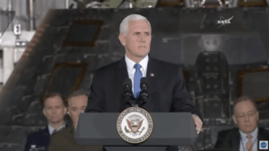 Screen grab from NASA TV of the National Space Council meeting on on Wednesday, Feb. 21 at Kennedy Space Center chaired by Vice President Mike Pence.