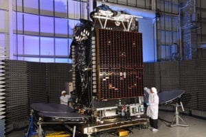 Hylas-4 at Orbital ATK’s satellite manufacturing facility in Dulles, Virginia. Photo: Business Wire