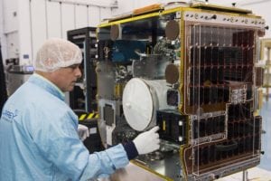 RemoveDEBRIS spacecraft during final assembly at SSTL. Photo: SSTL/Max Alexander