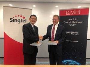 Singtel Head of Satellite Ng Kheng Ghee and KVH Chief Operating Officer (COO) Brent Bruun. Photo: KVH Industries