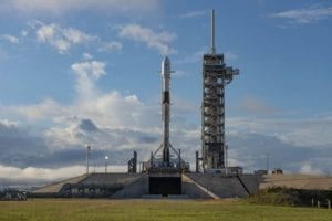 Falcon 9 rocket and Es’hail-2 satellite vertical on Pad 39A in Florida. Photo: SpaceX