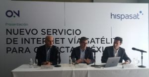 ON’s Santiago Ennis, Hispasat’s Ignacio Sanchis, and ON’s Lorenzo Orozco (left to right). Photo: Hispasat