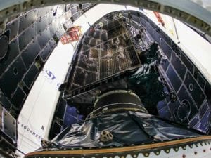 Lockheed Martin's GPS III Satellite Encapsulated for Launch This Month