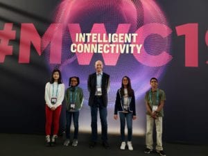 Young entrepreneurs who spoke during the morning keynote on day 3 of Mobile World Congress 2019 in Barcelona. Photo: Simon Segars