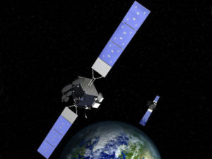 A rendering of two satellites for Space Norway. Photo: Northrop Grumman