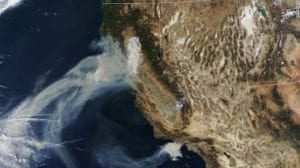 An aerial view of California wildfires. Photo: NASA