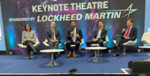 From left: Tania Celani, Dr. David Parker, Ed Betar, Dr. Paul Bate, and Andy Lison at the UK's Space-Comm Expo. Photo: Via Satellite