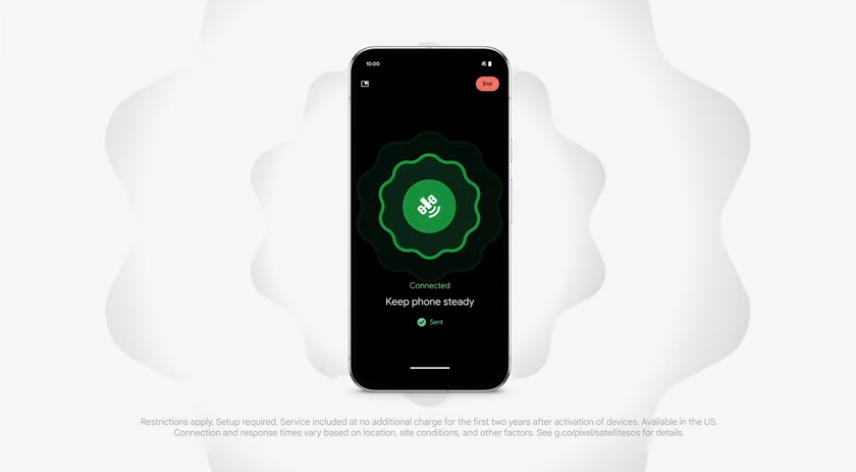 Google announced Aug. 13 the new Pixel 9 phone will include Satellite SOS. Screenshot via Google 